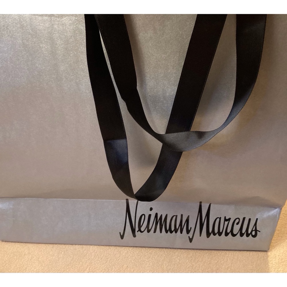 Neiman Marcus rare, glazed paper shopping bag,black grosgrain ribbon handles